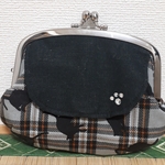 【2個限定!】チェック・シルエット猫柄 がまぐちミニ親子財布