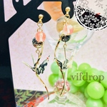 友禅和紙【モノトーン花枡柄】ミニ折り鶴&唐草玉の和ピアス イヤリング 和服にも❁