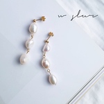 淡水パール三連 ピアス/イヤリング