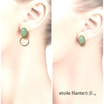 ファンシービジューの2wayピアス/イヤリング【オーバルグリーン】