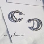 w slur*チタンポスト シルバー 三連フープ ピアス/イヤリング