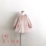 ベージュブラウンストライプ長袖スモック