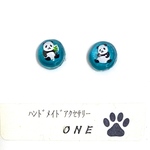 パンダ 青緑色 イヤリング ピアス