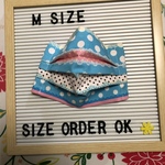 布マスク プリーツ 水色 ドットリボン柄