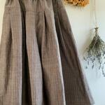 【sizeL】大人のガウチョ*コットンリネン/綿麻*ヘリンボーン/ブラウン*タック