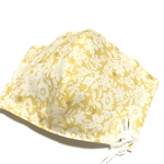 再販9★夏色薄手の白×黄花柄マスク 立体マスク 布マスク 夏用マスク 爽やか 夏色 大人用 綿100%〈ゴム付〉