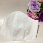 立体マスク 夏用接触冷感生地 ホワイト花柄ワンポイントピンク