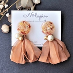 【2way】ドライフラワーレジン×シフォンタッセルピアス/イヤリング【オレンジ】