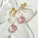 パープル×ゴールド レジンピアス、イヤリング