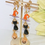 ハロウィン👻魔女猫ちゃんカボチャ🎃ガラスボールイヤリング・ピアス