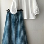 ＊値下げ＊フランスリネンのスカート　ロングフレア　ブルー系花柄