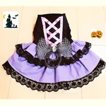 犬服　ハロウィンのワンピース　パープル二段フリル　 送料無料　hwf41