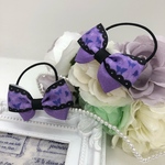 騙し絵の黒レース×蝶々柄♡パープルのキラキラ銀糸織リボン♡ヘアゴム 2個 set