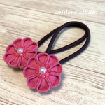 くるみボタンお花のヘアゴム　2個セット（つまみ細工、髪飾り）送料無料