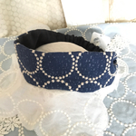 ヘアターバン ミナペルホネン 生地　タンバリン　ブルー×アイボリー刺繍  