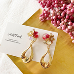 Flower Bubble (gold) レッド　ピアス/イヤリング