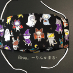  【ハロウィンにゃんこ・ブラック】涼感加工Ｗガーゼ使用布マスク
