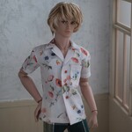 オープンカラーシャツ（白地赤系花柄）【ドール服 FRHomme ケン 12インチ】