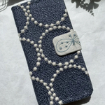 ミナペルホネン　タンバリン　navy＊XR、11、 11pro  max、XS max、7plus、8pluschoucho模様有り