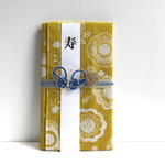 コットン×ガーゼのご祝儀包み 北欧マスタードイエロー柄×蝶花 瑠璃