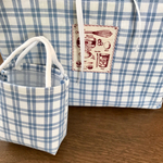 エコバッグ＊収納ミニバッグ 付き＊水色チェック