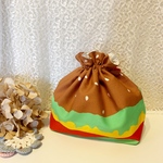 ハンバーガー。まちが大きめ巾着袋。ランチバッグ。お弁当袋。