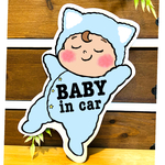 ベビーインカーマグネットステッカー【モコモコねこ・ブルー】