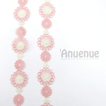 フラワー刺繡レース（Retro W flowers / Pink ）25mm×50cm