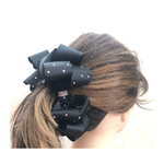 ストーンで華やか♪ ブラックリボンのバナナクリップ　
