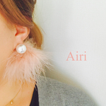 一粒パールファーピアス(ライトベージュ)