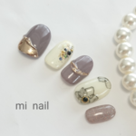 ネイルチップ  No.87  くすみパープル  ミラー  たらしこみフラワー  アクセサリー 秋  冬