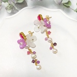 ホワイト&パープル お花のピアス