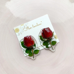 水たまりローズイヤリング/ピアス 【暗め赤】