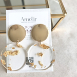 ゴールドラメ 大ぶりピアス ピアス カボションピアス ゴールドピアス クリアピアス イヤリング サージカルステンレス/ゴールドカボション×クリアプレートピアス