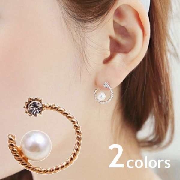 ハンドメイド　パールとストーンの大人のピアス