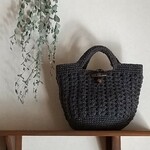 ハート模様のニットバッグ　デニムブラック