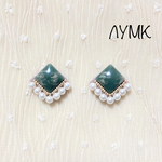 【在庫限り】ビーズ刺繍　マーブルカボション　スクエアグリーン