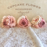 【カップケーキフラワーヘッドドレス 】ヘアクリップ   チュール　花　フラワー　誕生日　ドレス　発表会　ヘアピン　ヘアクリップ   キッズ　ベビー　ヘアバンド