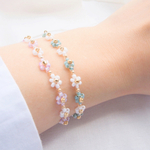【2つセット】　韓国　ビーズブレスレット 《　pearl pink ＆ pearl green 　》　マグネット着脱　おそろい