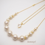ハートのジルコニアとクリームパールのネックレス＊cream＊