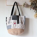もも様専用*秋の北欧&猫パッチワーク*かごバッグ*水玉*ギンガムチェック*ブローチ付き