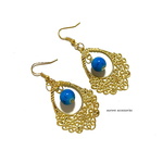 blue & gold pierced earrings　ピアス/14kgfピアス/イヤリング/樹脂ピアス/樹脂ノンホールピアス　透かしゴールド 　青　ブルー　エレガント　エスニック　ターコイズカラー