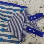 sale!! 再販×2　バイカラーのサロペットロンパース　しましま水玉×ブルー　80㎝～90㎝