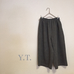 halfリネンウール khaki-grey ギャザーガウチョパンツ