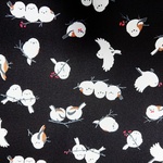 綿オックス生地｜110×50cm｜ぷっくりシマエナガ｜小鳥｜黒｜プリント｜コットン｜雪の妖精