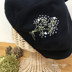 【キッズ】国産フランネルのかすみ草刺繍 ベレー帽　 ネイビー