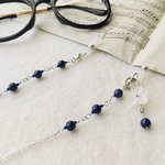 天然石/Lapis～瑠璃色ラピスラズリとお花の3WAYグラスチェーン(メガネホルダー・マスクストラップ)