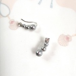 ◁再販▷シャイニーパール　グレーパール+クリスタル　イヤークリップピアス　フックピアス　イヤークライマー
