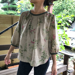 秋色リネンのブラウスL