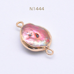 N1444 3個   高品質淡水パールチャーム No.90 オーバル 2カン ゴールド/ピンク 3×【1ヶ】